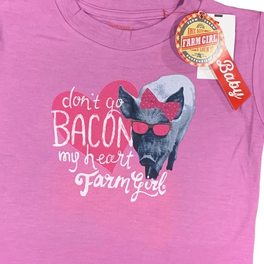 Farm Girl Baby 3T Don’t Go Bacon My Heart Purple Short Sleeve Pig Tee
